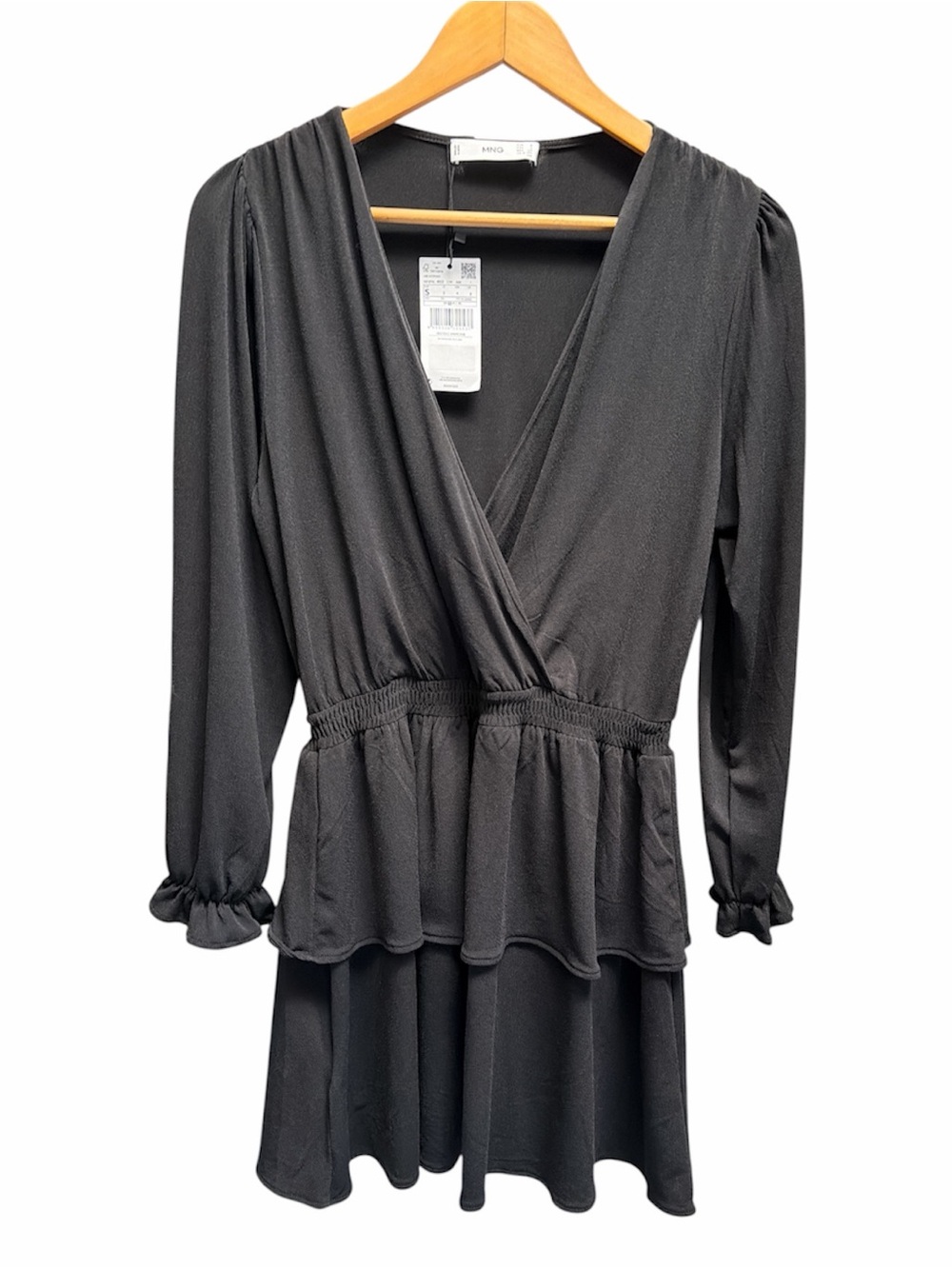 NWT Mango Black Long Sleeve Tiered Peplum Dress Size S